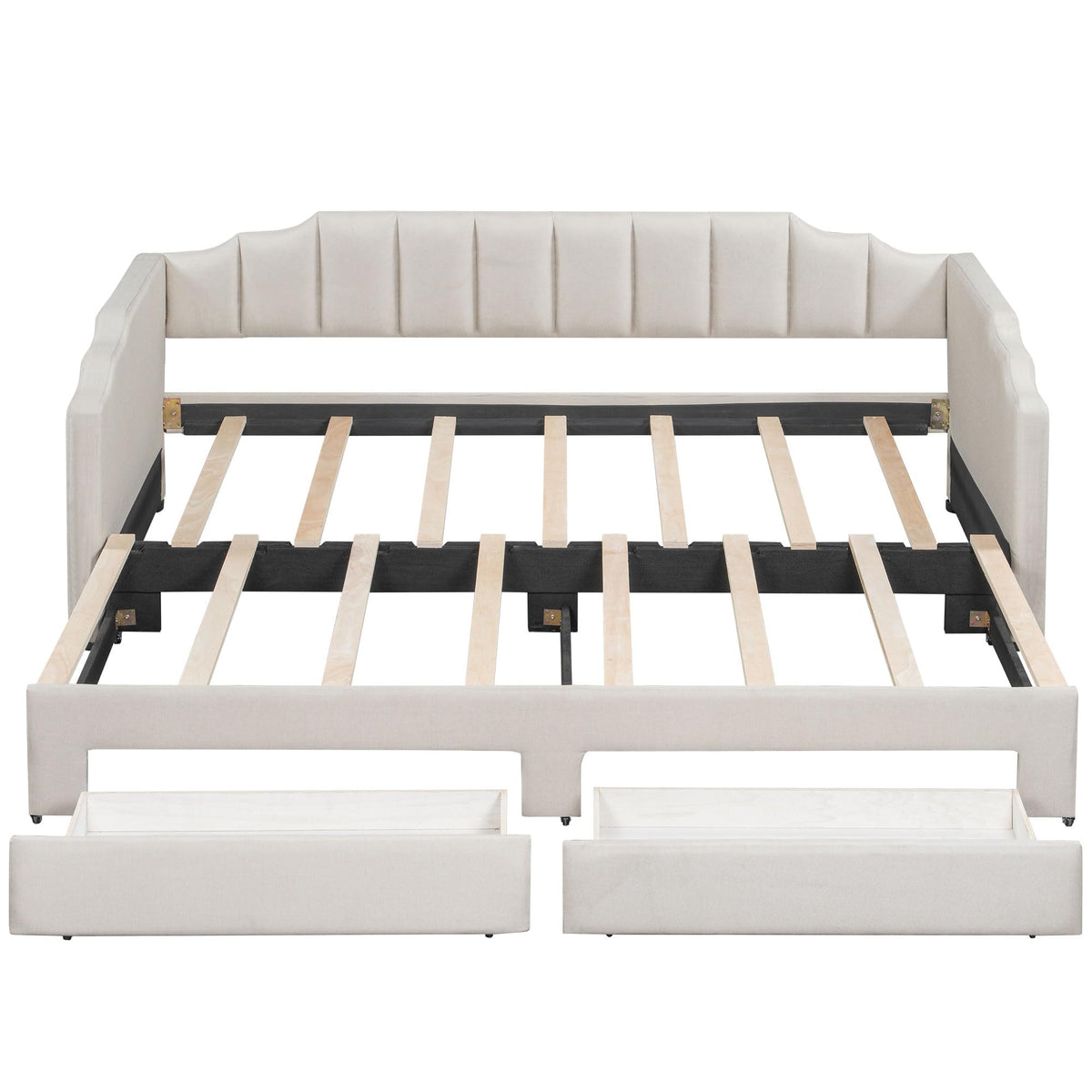 Twin XL Linen Upholstered Daybed with Storage Drawers and LED Light O93968