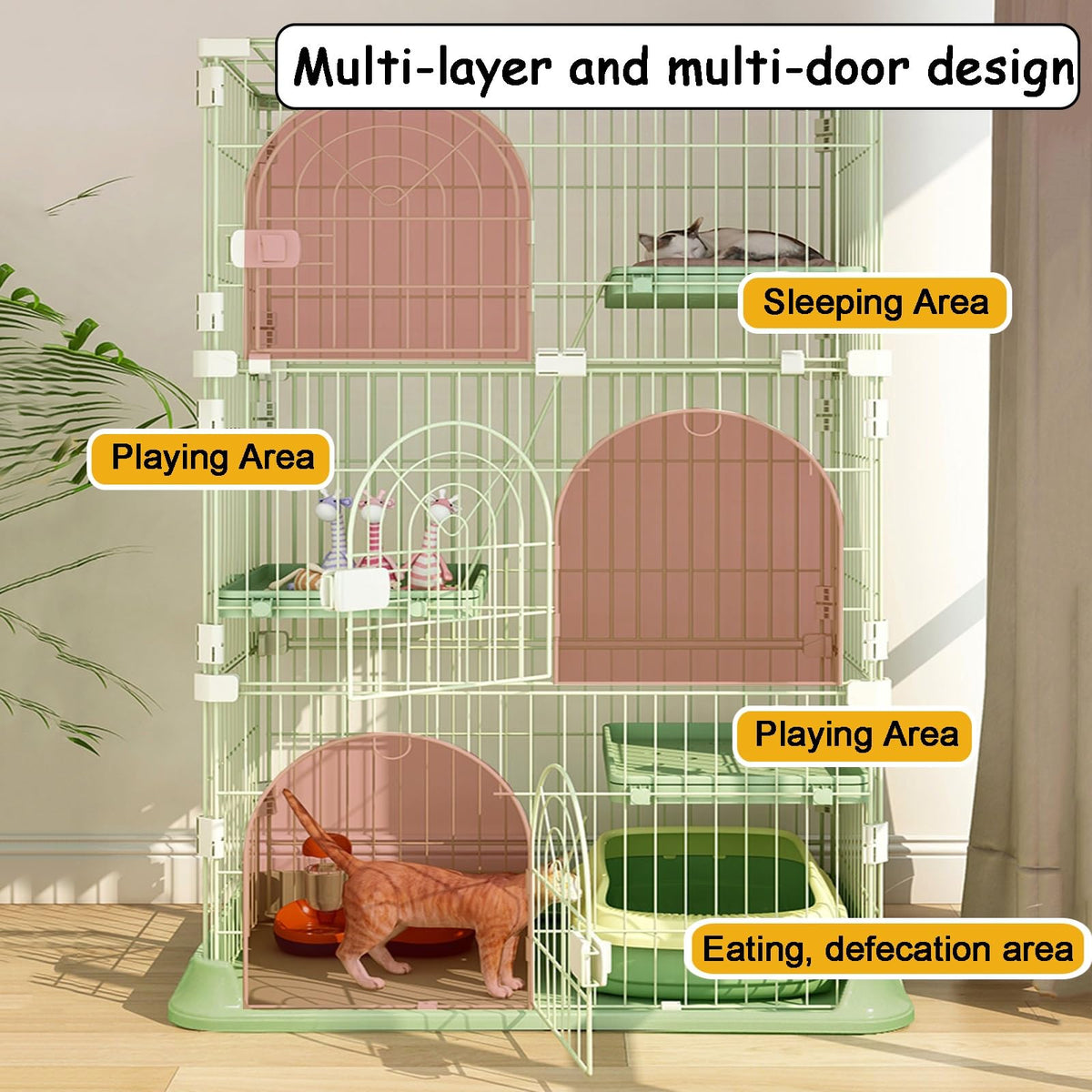 4-Tier Metal Indoor Cat Enclosure with 3 Doors W863