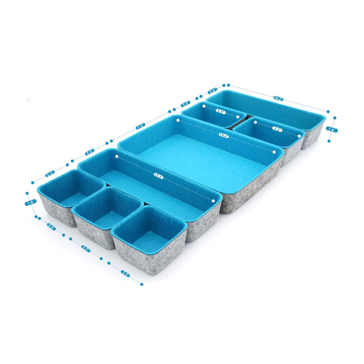Felt Desk Drawer Organizer 8pc Turquoise Storage Bins C5486