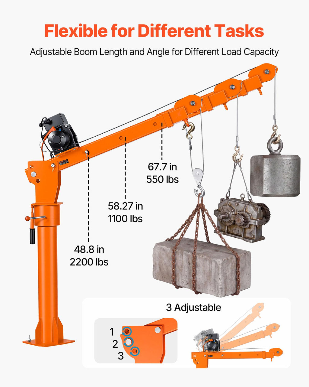 Electric Truck Crane with 12V Electric Winch and 360° Rotating Telescopic Boom R4778