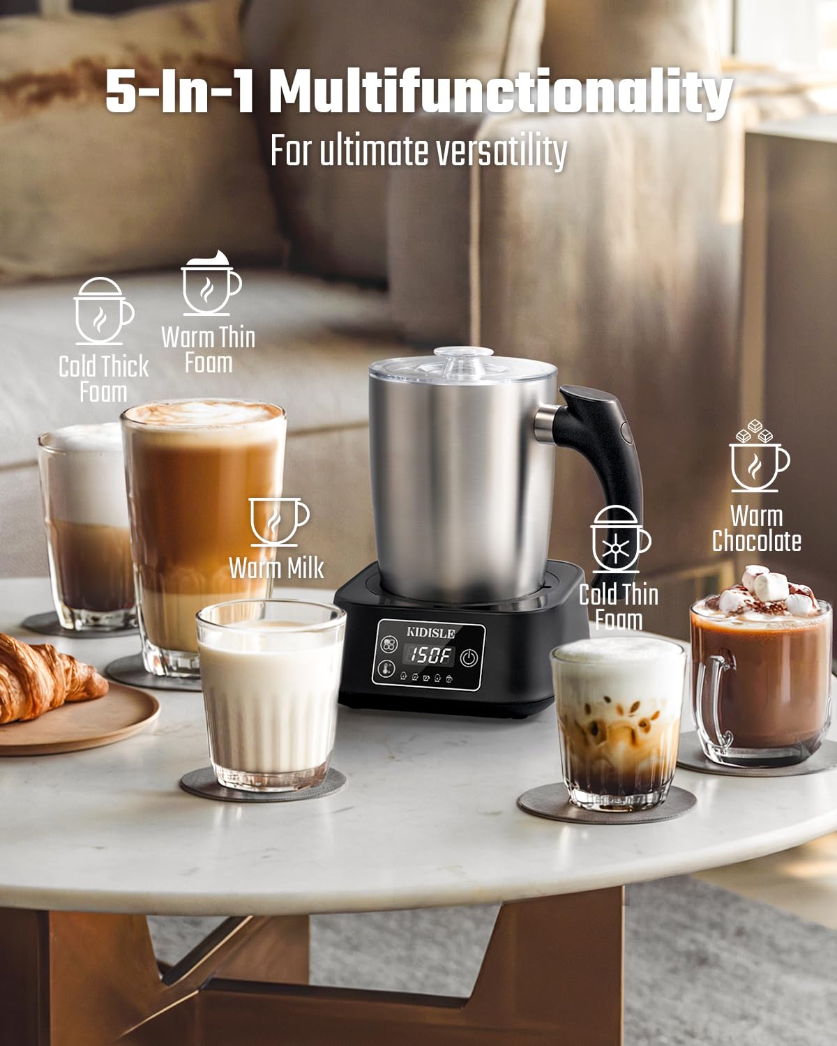 5-in-1 Milk Frother and Steamer 17oz Stainless Steel I37230