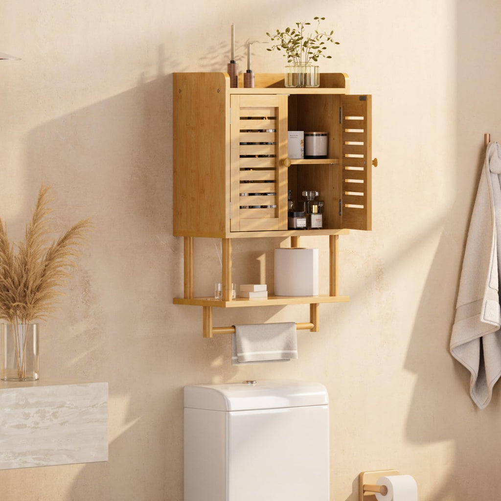 Bamboo Over The Toilet Storage Cabinet with Towel Bar H3168