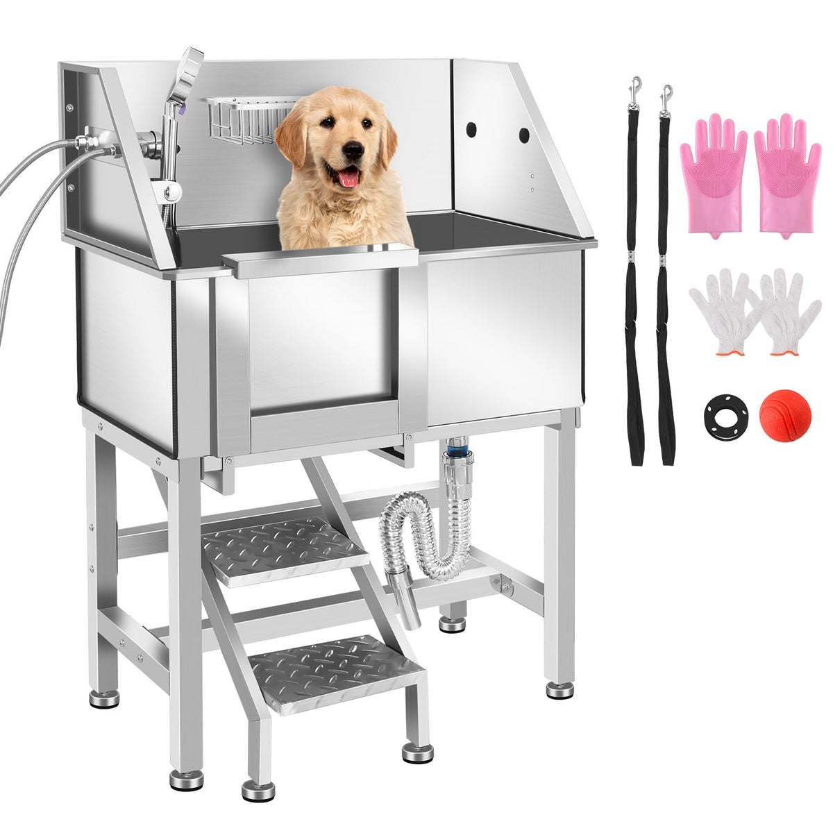 Stainless Steel Dog Grooming Tub with Stairs L1233