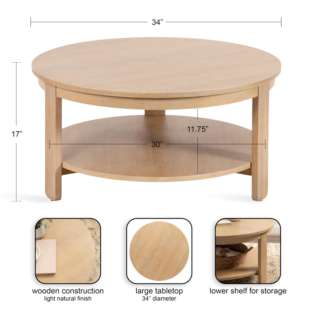 Round Two-Tier Wood Coffee Table with Storage D54510