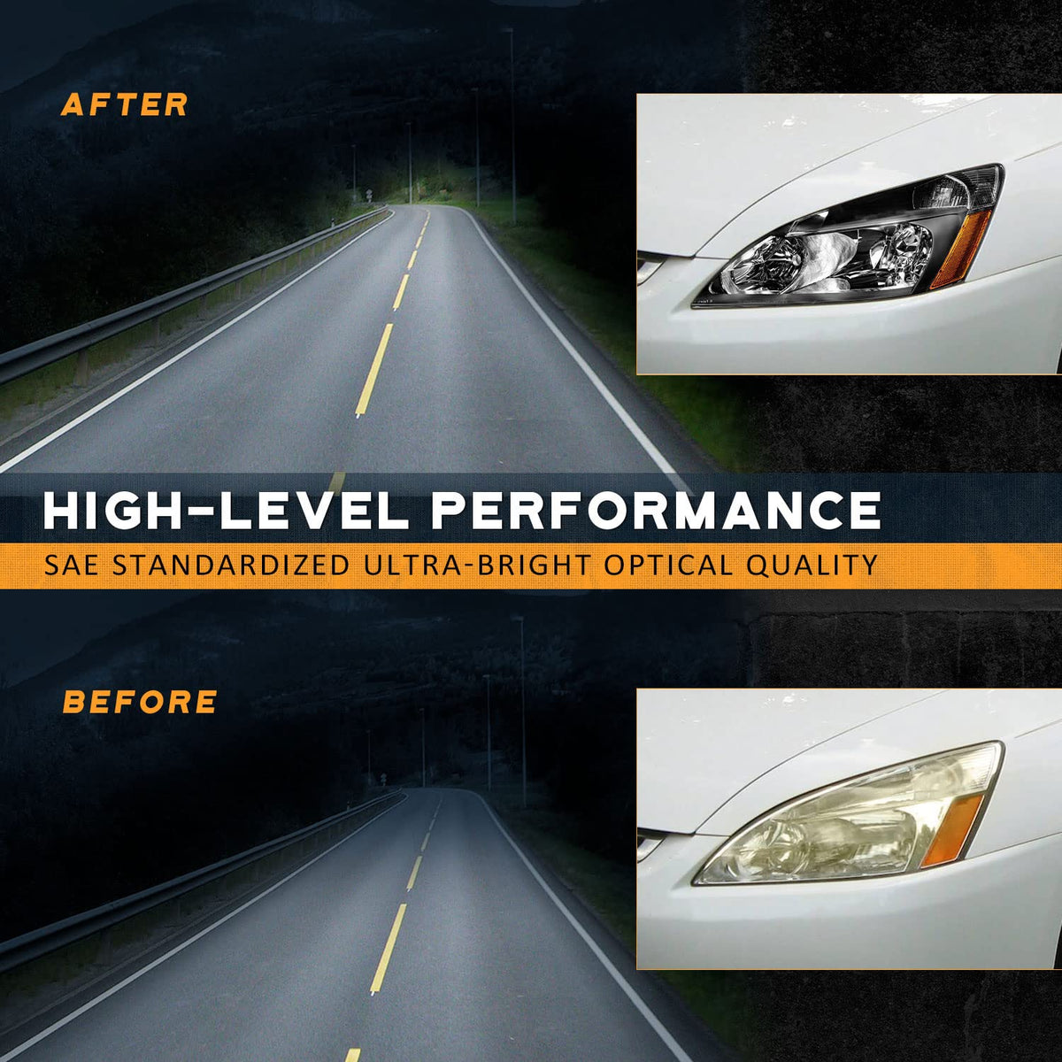 Black Headlight Assembly Left+Right H654
