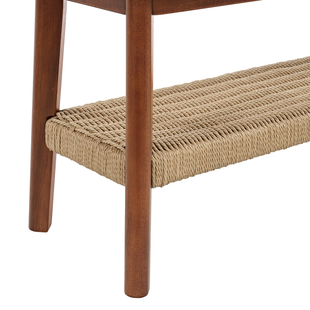 Solid Wood Entryway Bench with Woven Storage Shelf, Chestnut, 48” N4406