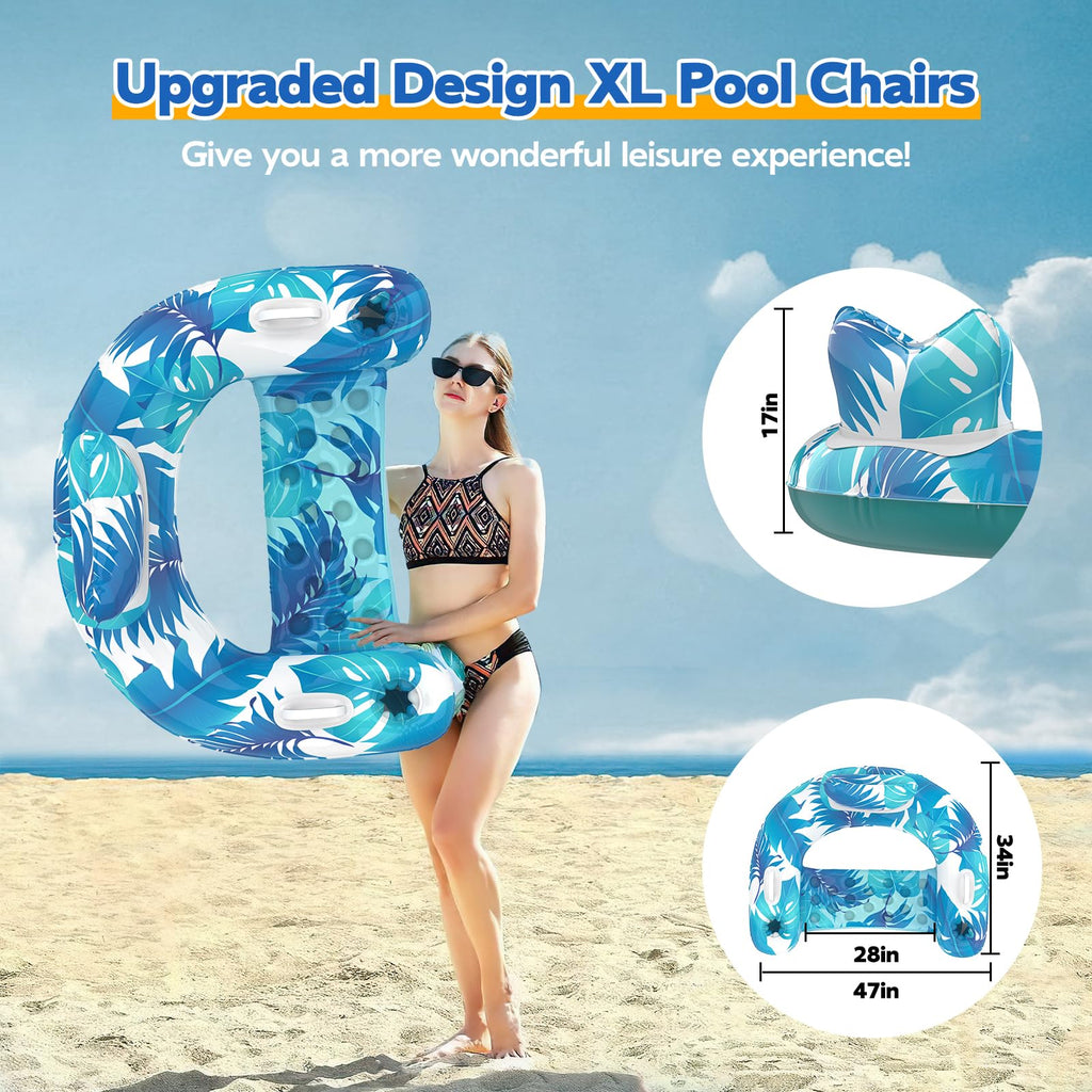 Inflatable Pool Float Chairs with Cupholders & Handles, 3 Pack P34565