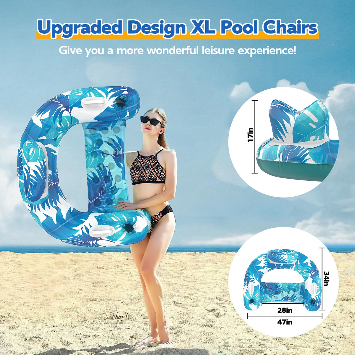 Inflatable Pool Float Chairs with Cupholders & Handles, 3 Pack P34565