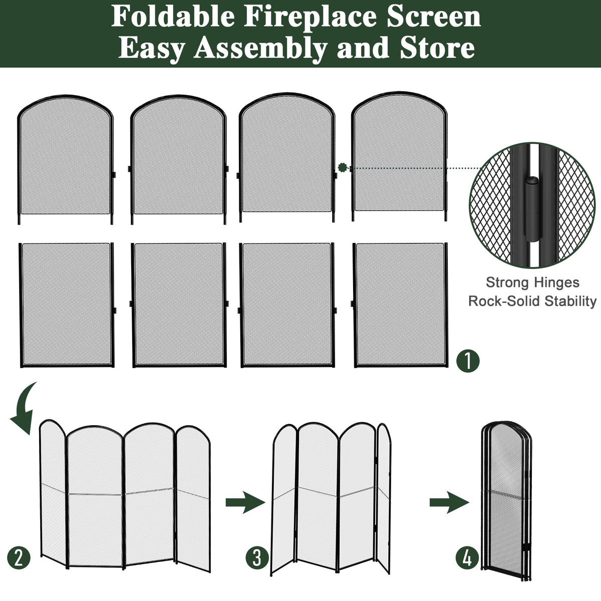 Foldable Wrought Iron Fireplace Screen B12815
