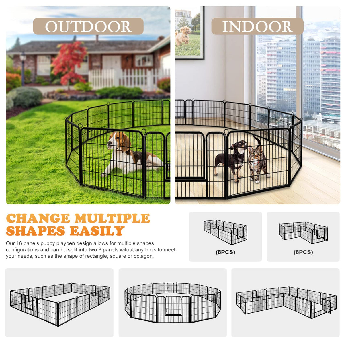 24 Inch 16 Panels Metal Dog Playpen M617