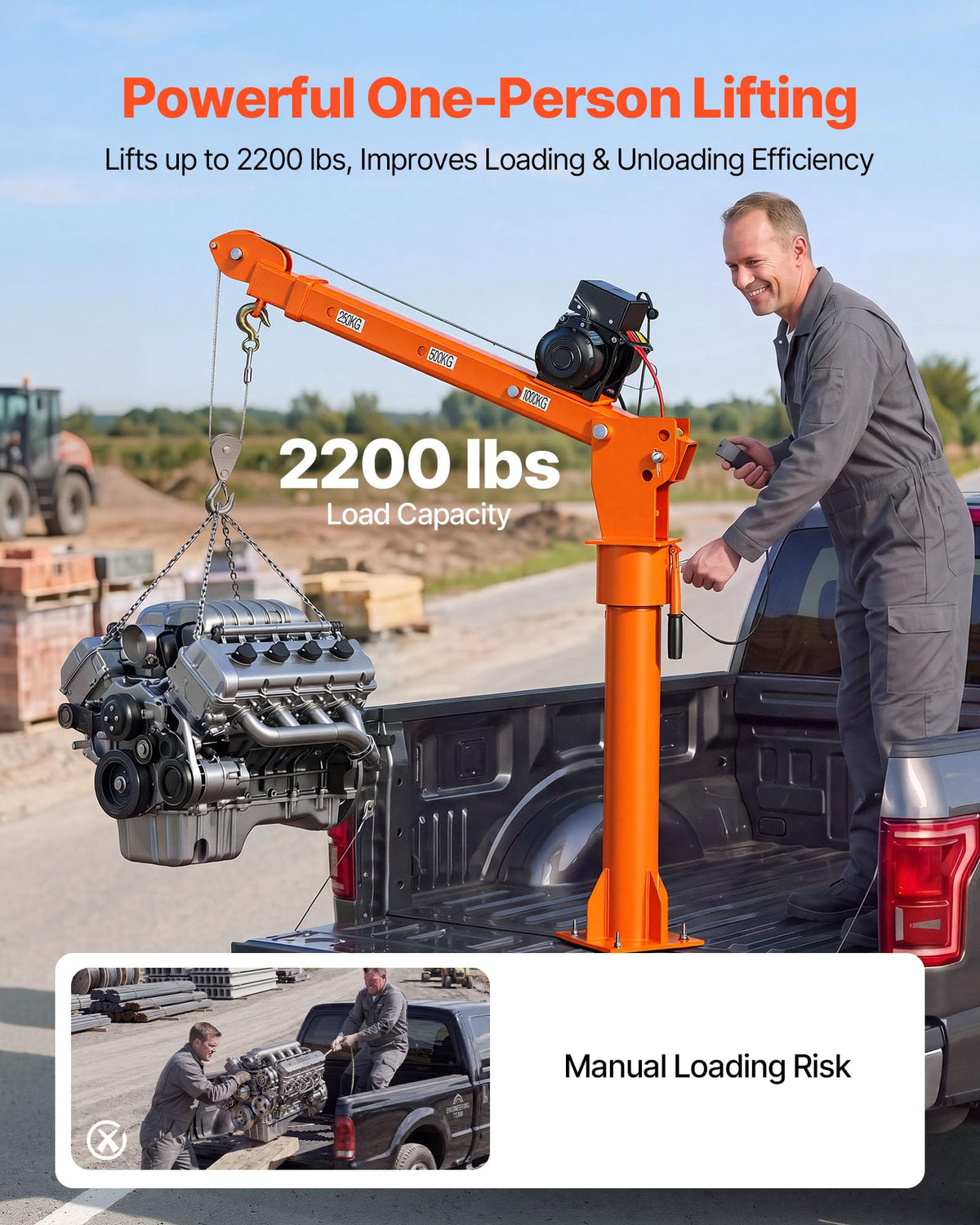 Electric Truck Crane with 12V Electric Winch and 360° Rotating Telescopic Boom R4778