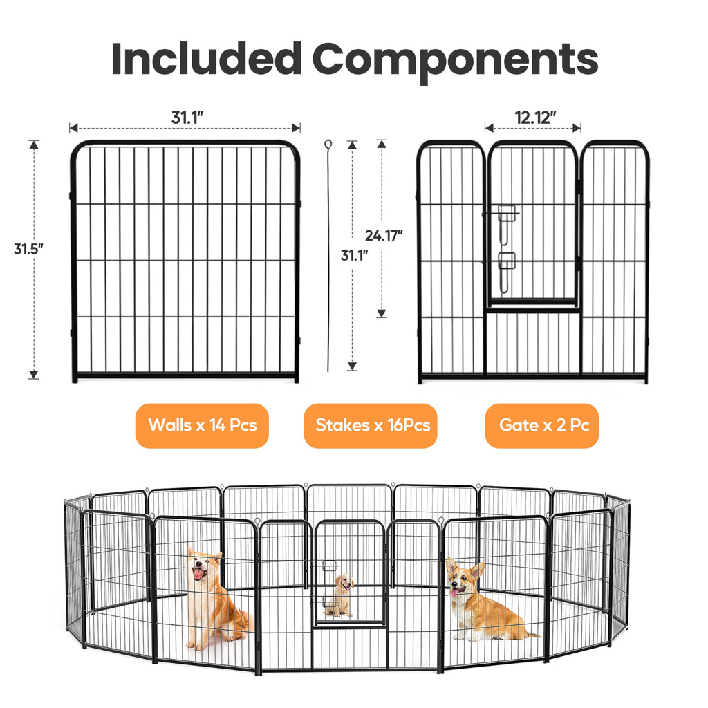 32 Inch 16 Panels Black Dog Playpen Y76803