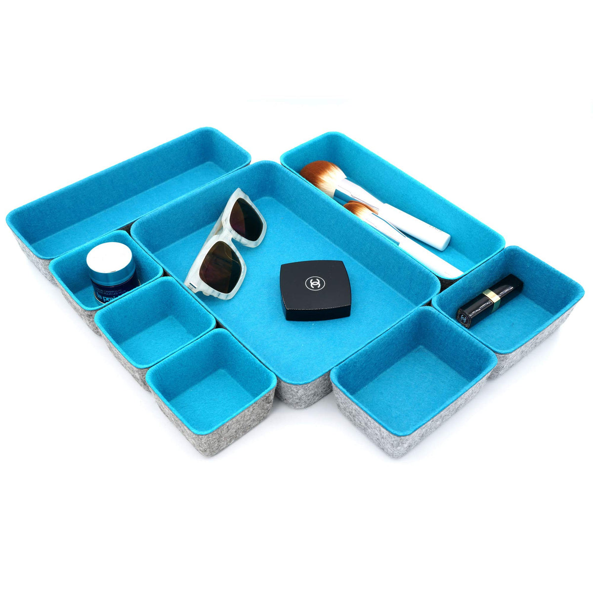Felt Desk Drawer Organizer 8pc Turquoise Storage Bins C5486