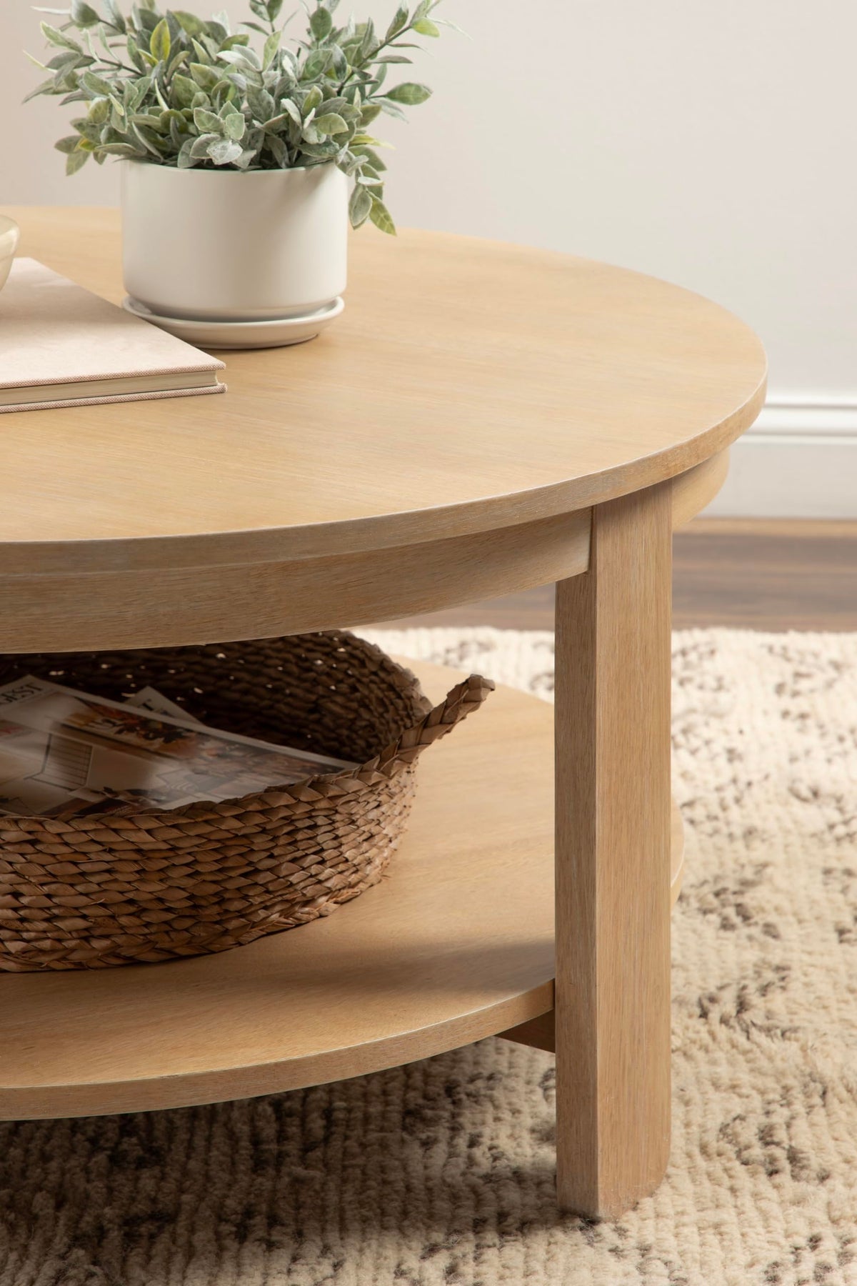 Round Two-Tier Wood Coffee Table with Storage D54510