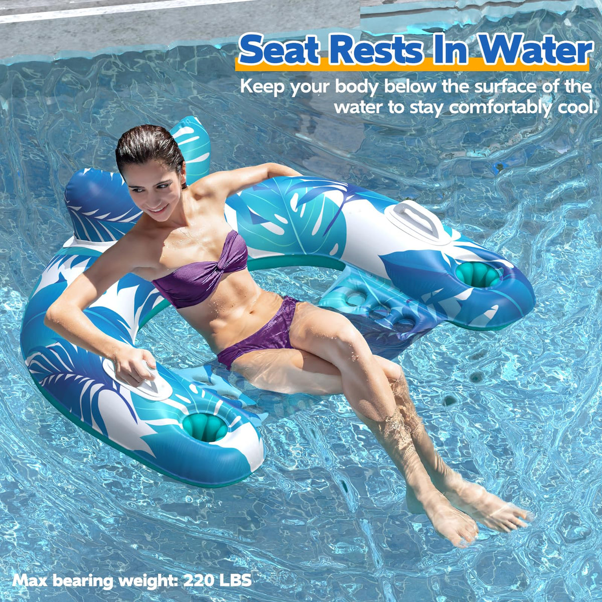 Inflatable Pool Float Chairs with Cupholders & Handles, 3 Pack P34565