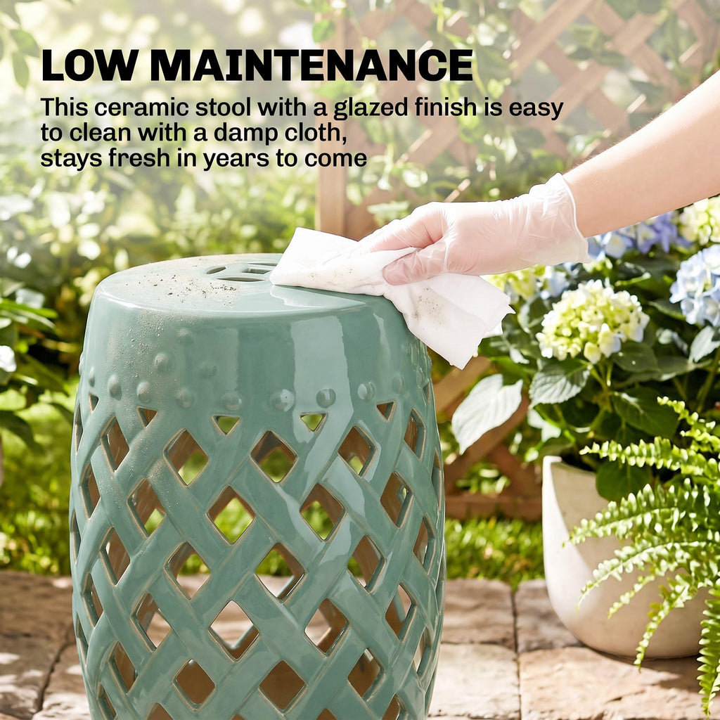 Ceramic Garden Stool Outdoor Stool Green J3828
