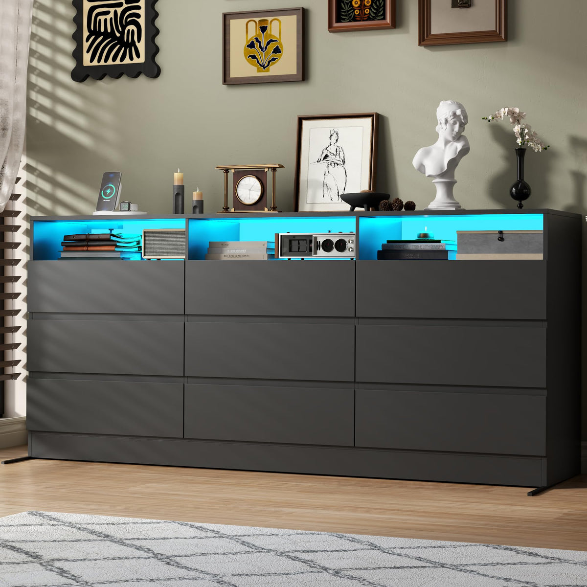 Black 9 Drawer Wood Dresser V948