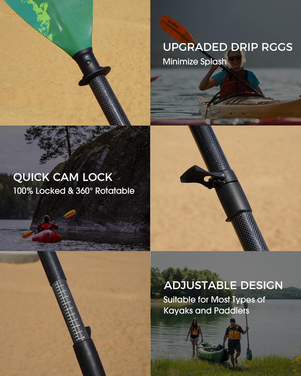 Adjustable Carbon Fiber Shaft Kayak Paddle 4 Piece M317