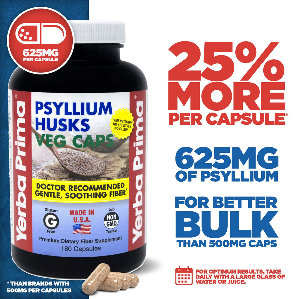 180 Veg Capsules Psyllium Husks Fiber Supplement U555