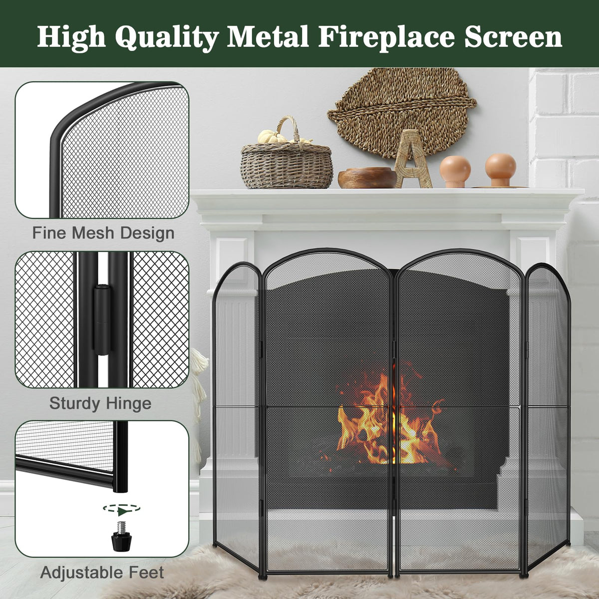 Foldable Wrought Iron Fireplace Screen B12815