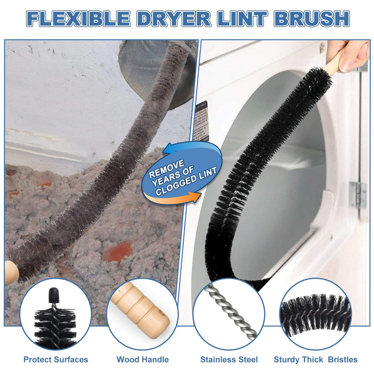 2Pcs Dryer Vent Cleaner Kit Vacuum Hose Attachment & Brush F682292