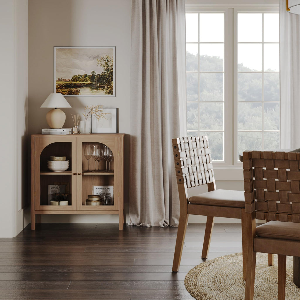 Modern Farmhouse Storage Cabinet with Glass Doors and Adjustable Shelf K849