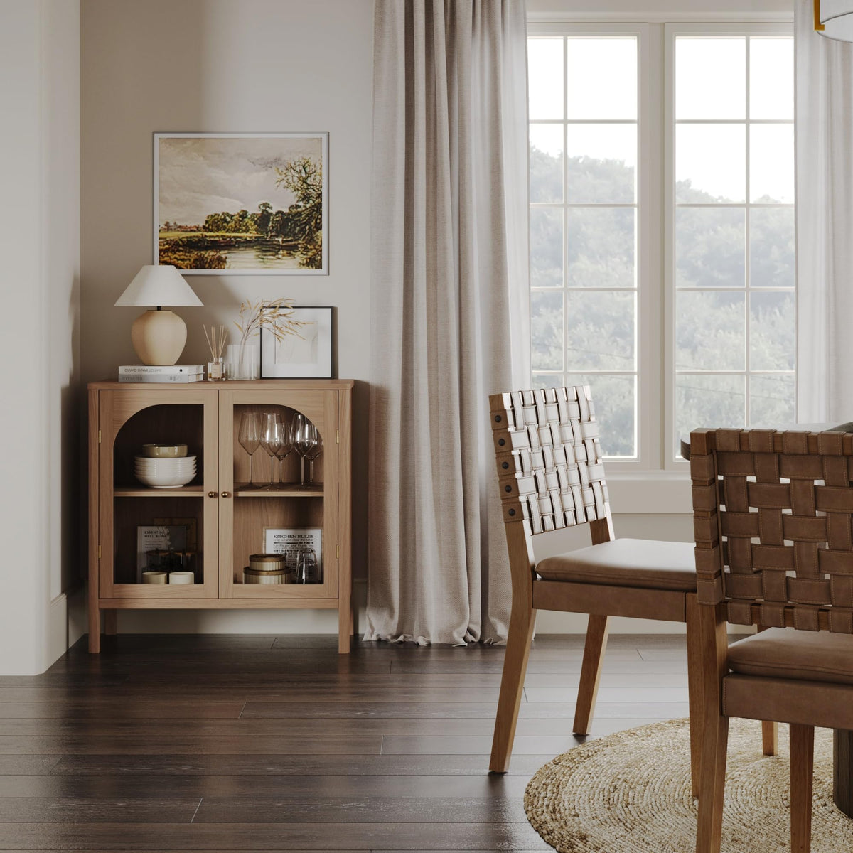 Modern Farmhouse Storage Cabinet with Glass Doors and Adjustable Shelf K849