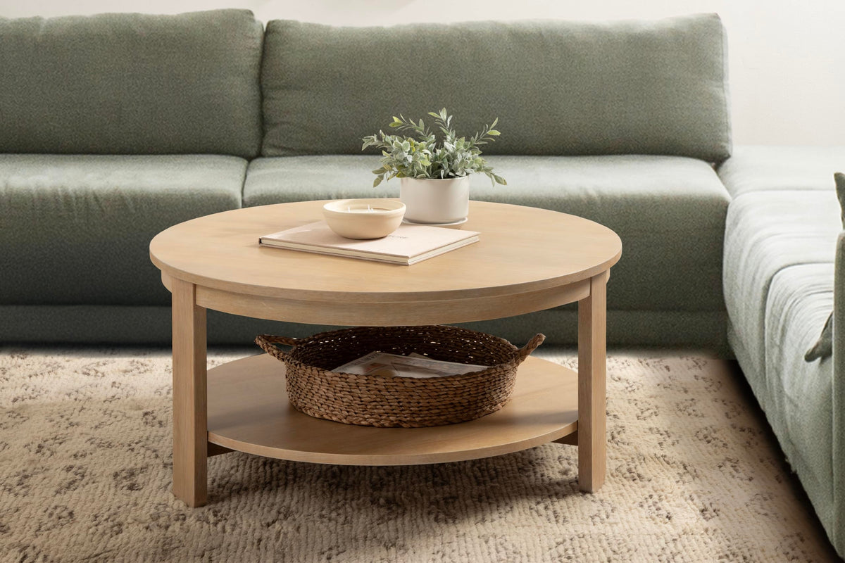 Round Two-Tier Wood Coffee Table with Storage D54510