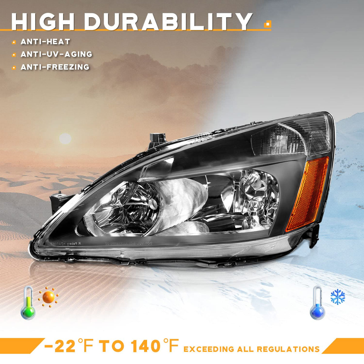Black Headlight Assembly Left+Right H654