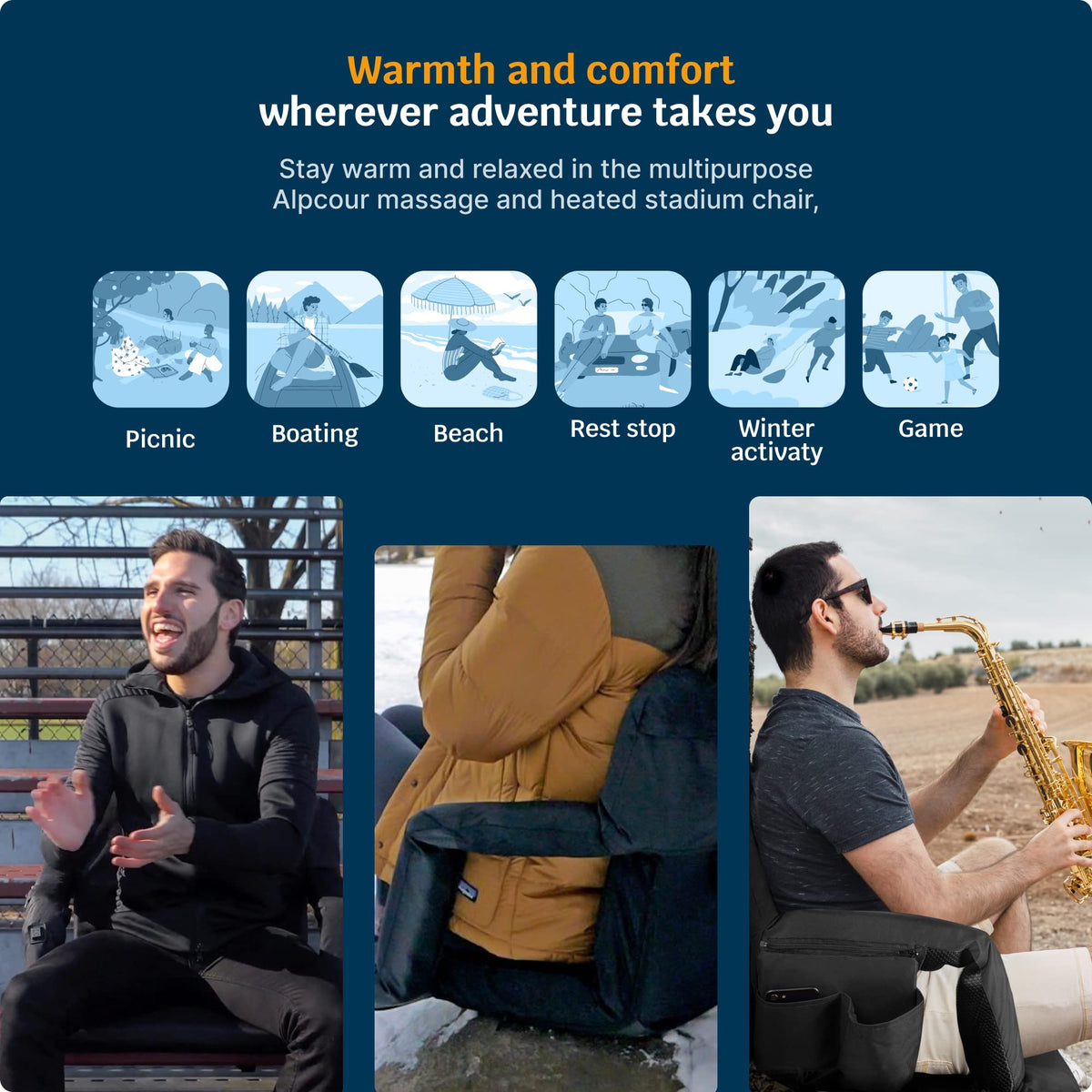 Heating Massage Reclining Stadium Seat with Arm Support H28795