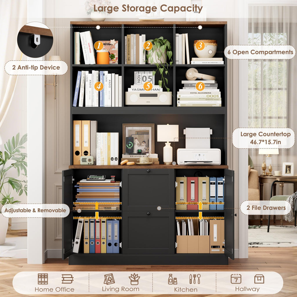 72'' Tall File Bookcase with Power Outlet & 2 Filing Drawers G25528
