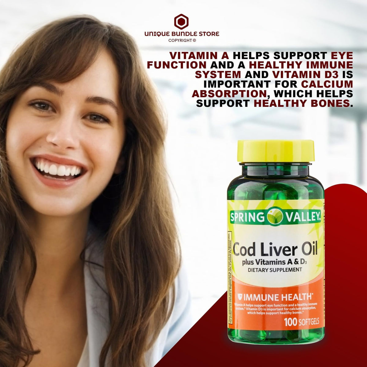Cod Liver Oil Vitamins A & D3 100 Softgels Dietary Supplement D57474