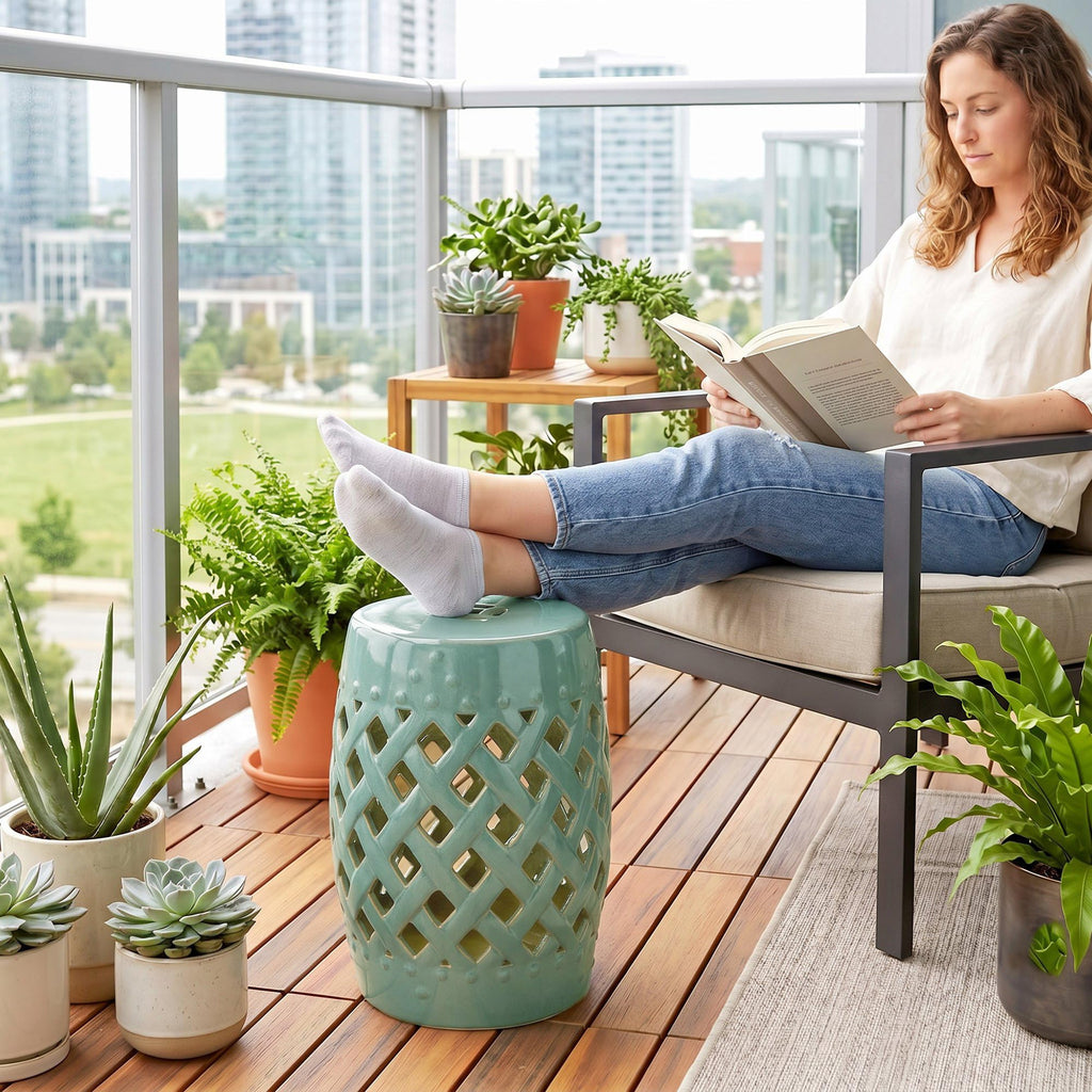 Ceramic Garden Stool Outdoor Stool Green J3828