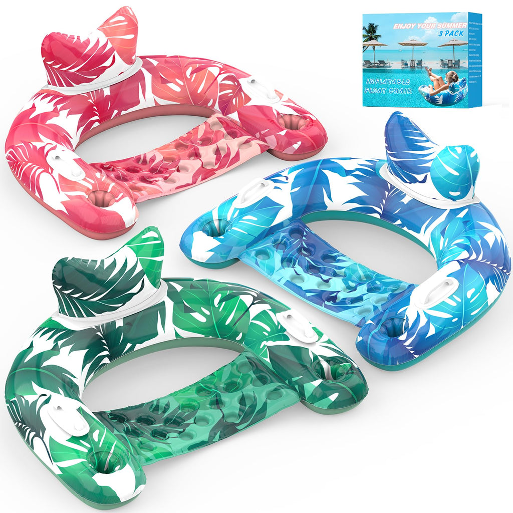 Inflatable Pool Float Chairs with Cupholders & Handles, 3 Pack P34565