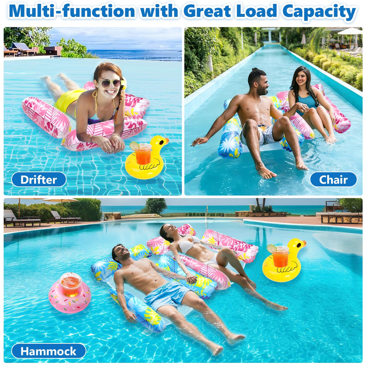 2 Pack Inflatable Pool Floats with Drink Holders and Air Pump K6262