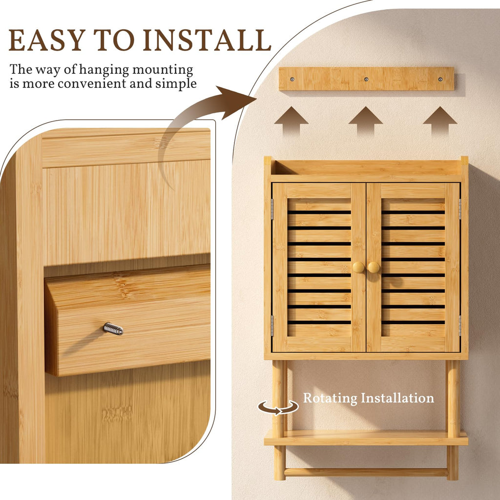 Bamboo Over The Toilet Storage Cabinet with Towel Bar H3168