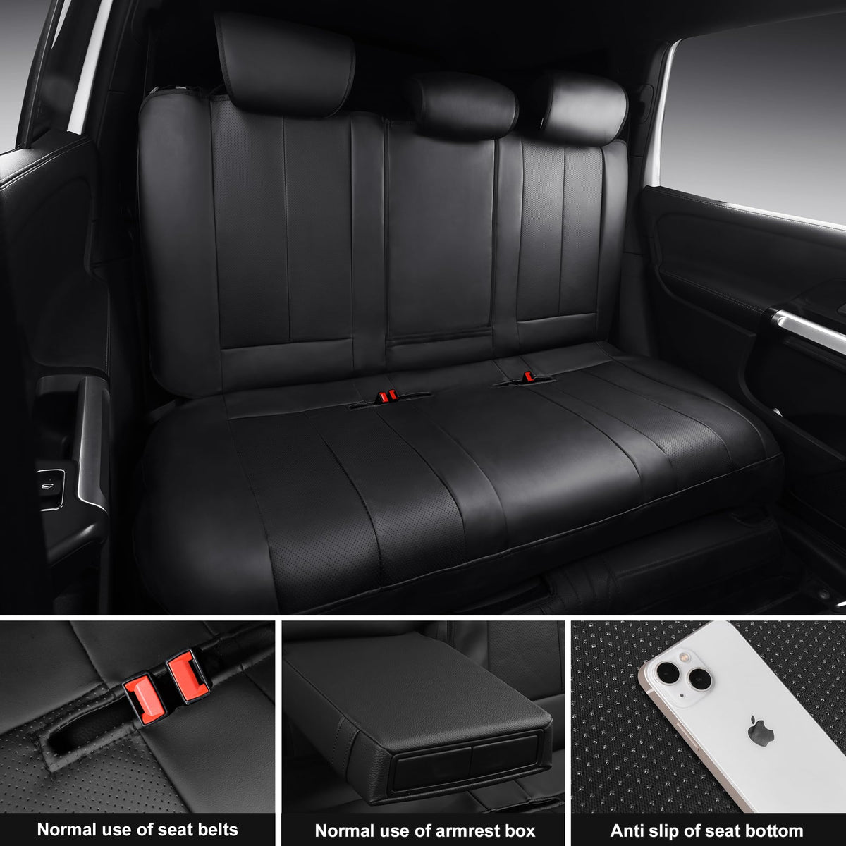 Black Nappa Leather Car Seat Covers Full Set A2619