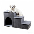 Foldable 3-Step Pet Stairs with Storage & Cat House W3213