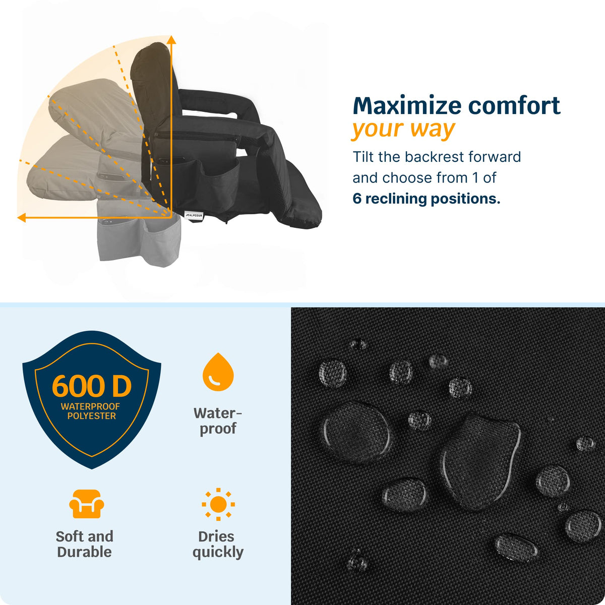 Heating Massage Reclining Stadium Seat with Arm Support H28795