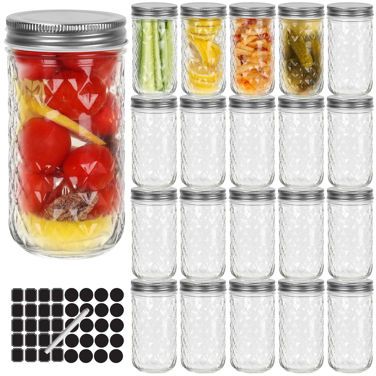 12 oz 20 Pack Glass Mason Jars with Airtight Lids A5576