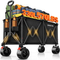 Foldable Collapsible Wagon with All-Terrain Wheels and Cup Holders, Black O68254