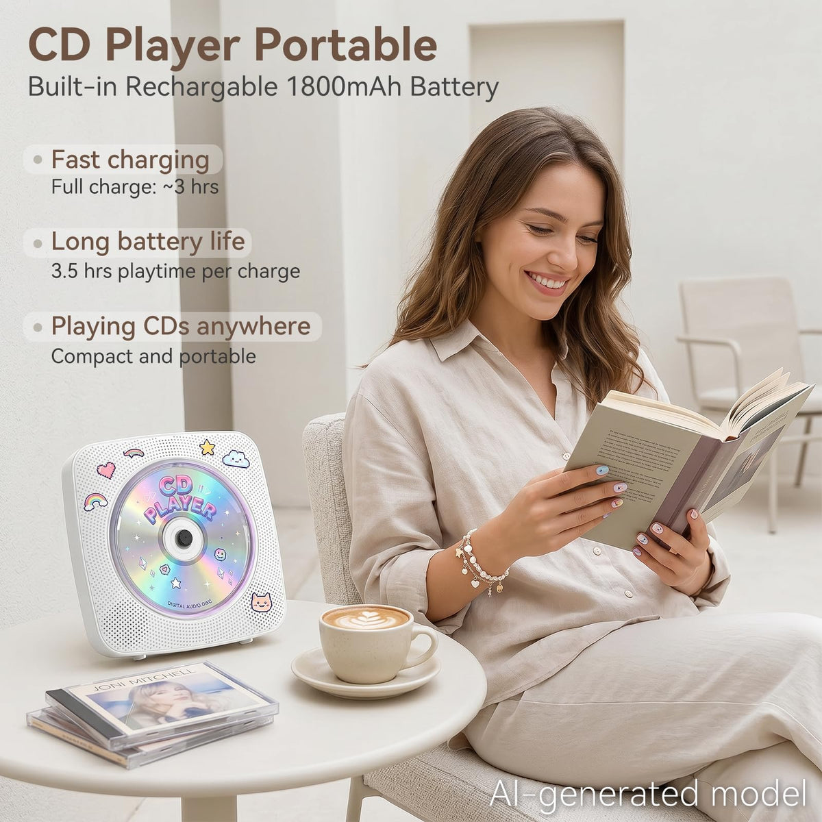 Portable Bluetooth Rechargeable CD Player with Speakers M353363