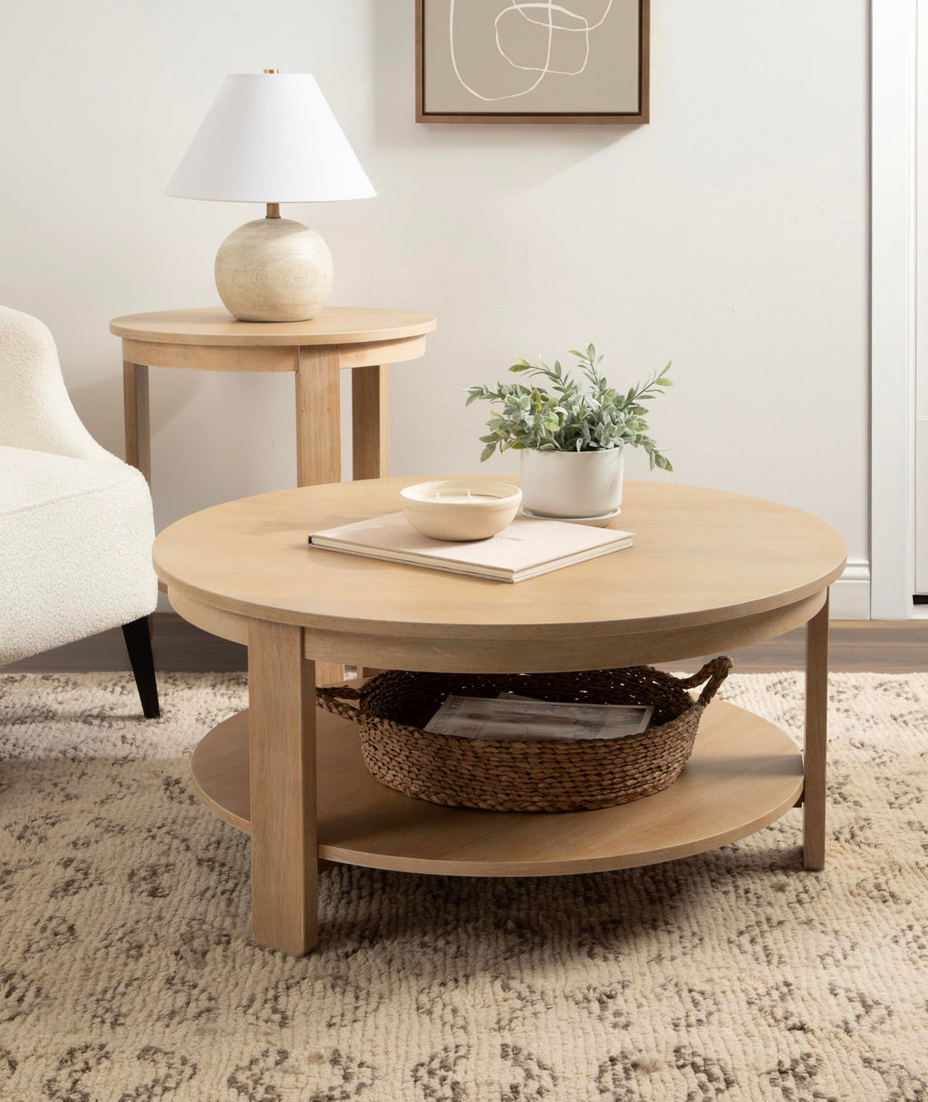 Round Two-Tier Wood Coffee Table with Storage D54510