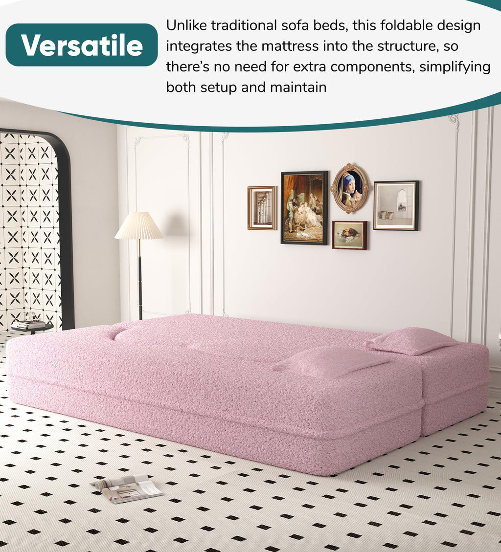78" Full Size Pink Folding Sofa Bed L316