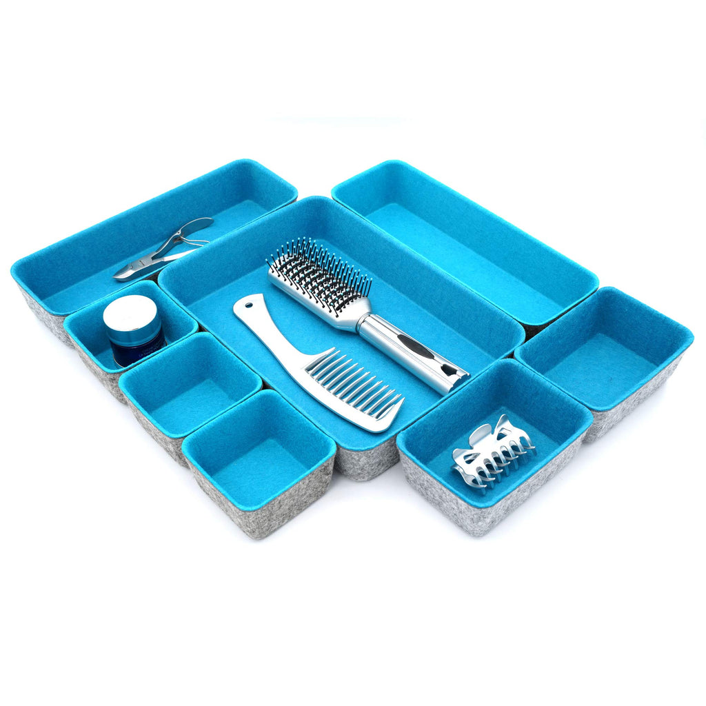 Felt Desk Drawer Organizer 8pc Turquoise Storage Bins C5486