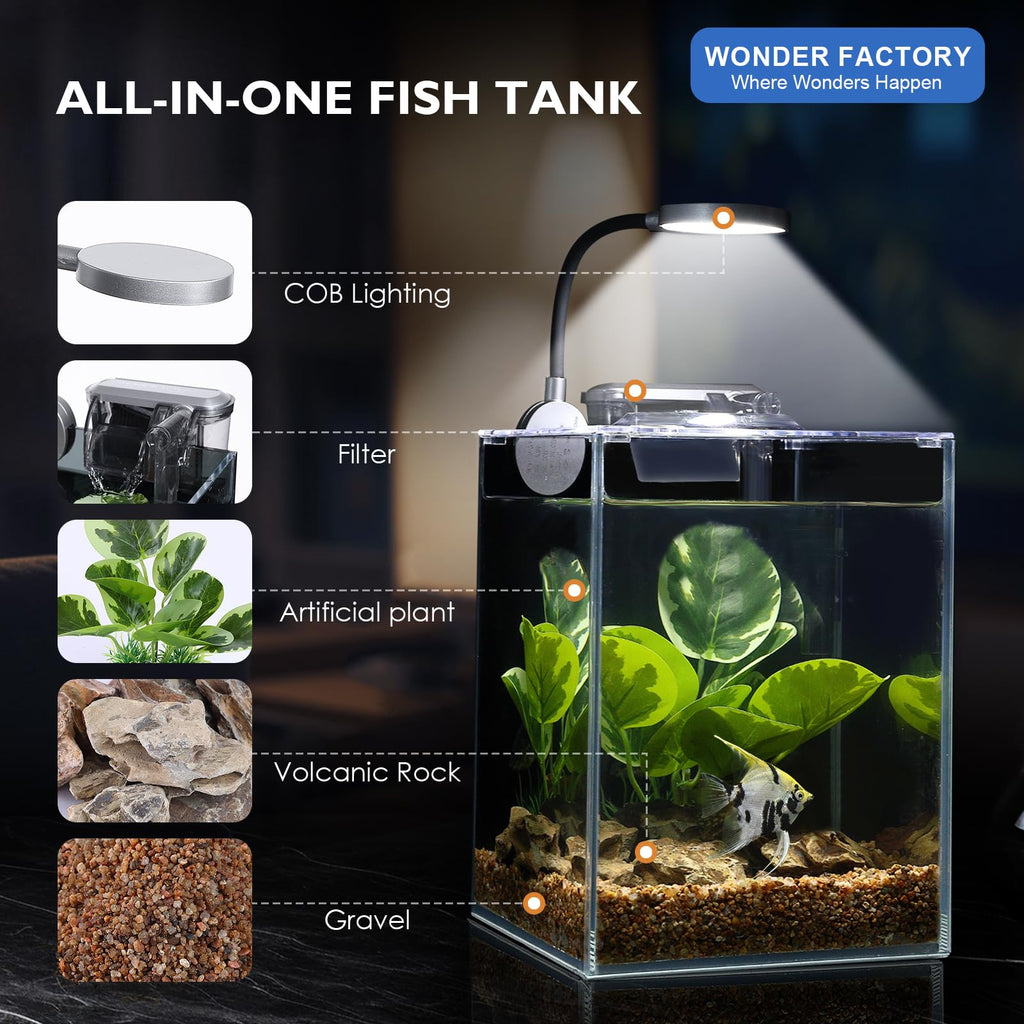 Glass 1.25 Gallon Aquarium Set with Filter LED Light H8695