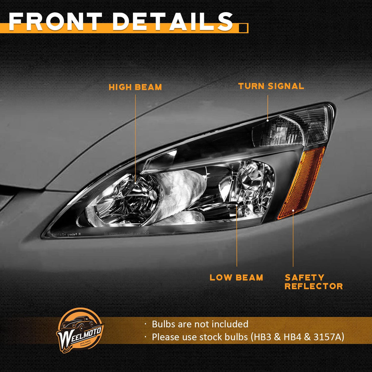 Black Headlight Assembly Left+Right H654