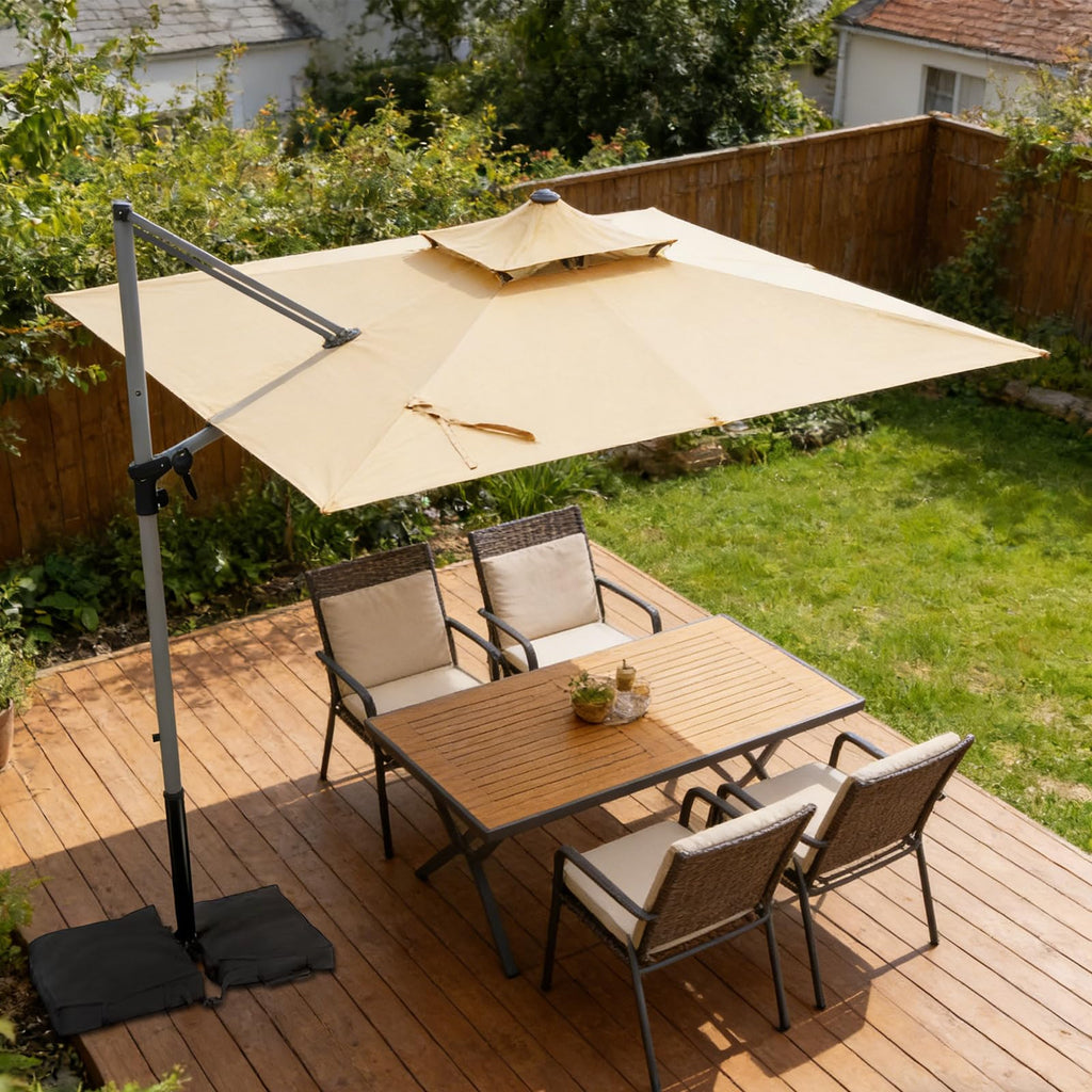 Rectangle Aluminum Offset Patio Umbrella, Beige D129048