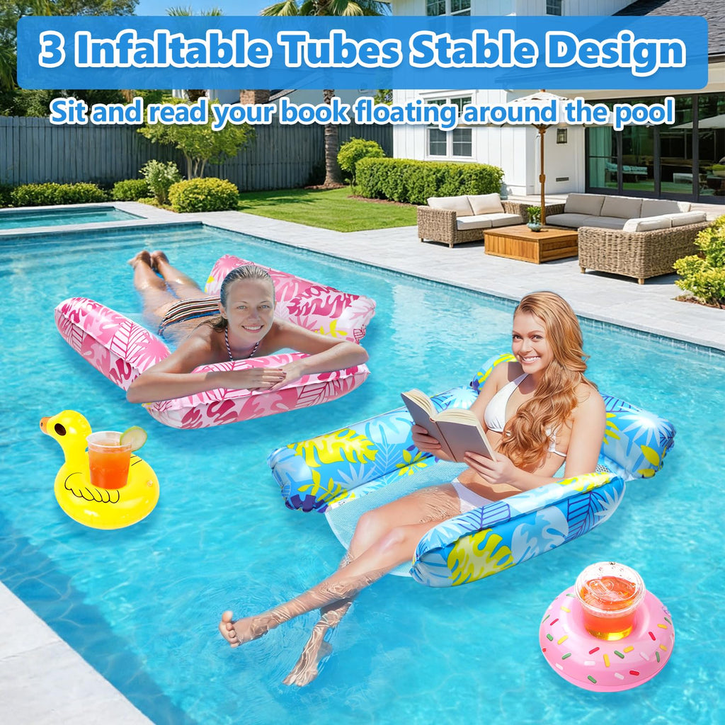 2 Pack Inflatable Pool Floats with Drink Holders and Air Pump K6262