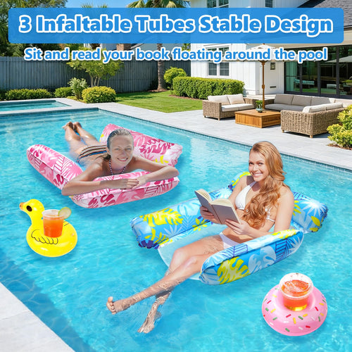 2 Pack Inflatable Pool Floats with Drink Holders and Air Pump K6262